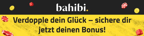 Gelber Banner mit Bonus Hinweis und fallenden Jetons