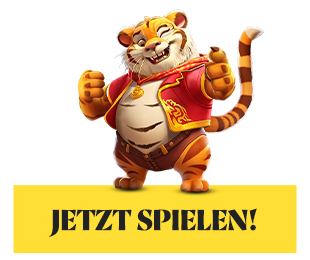 Fröhlicher Tiger mit roter Jacke neben Jetzt Spielen Text