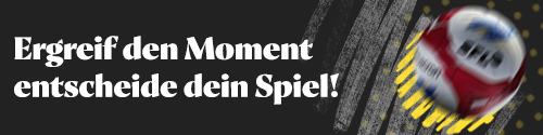 Drehender Fussball und Slogan für spannendes Spiel